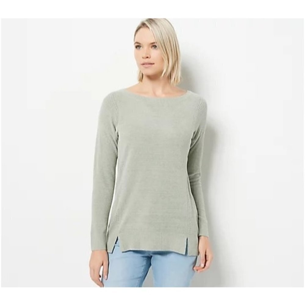 barefoot dreams cozychic ultra lite sweater in green size 1x